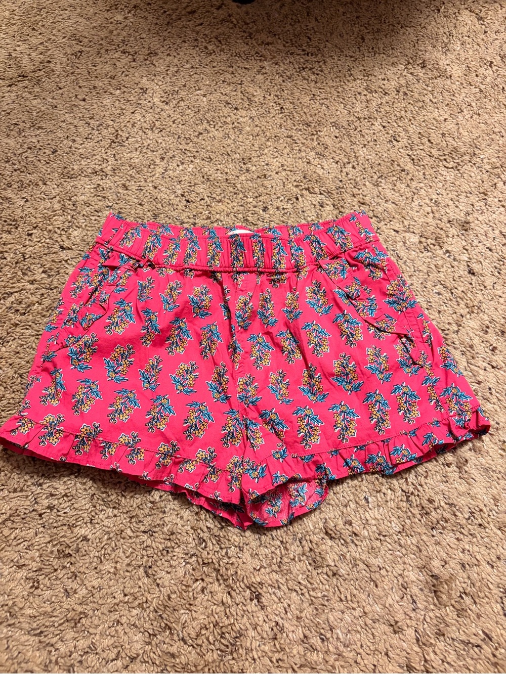 Kids Pink Floral Ruffle Hem Shorts